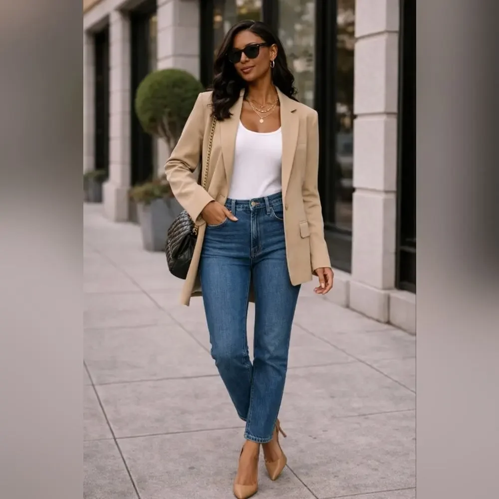 Chic Oversized Neutral Tan Blazer | Effortless Capsule Wardrobe Essential - Picture 3 of 8